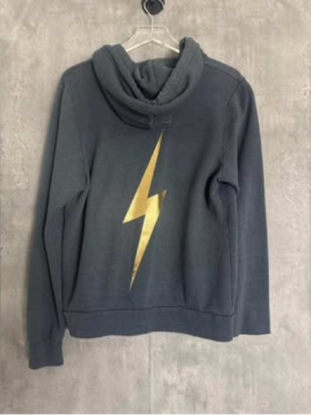 Aviator Nation Dark Gray Zip-Up Hoodie with Gold Lightning Bolt